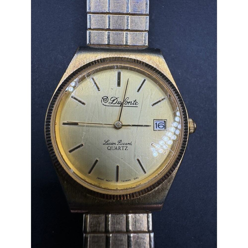 Vintage Dufonte Lucien Piccard Quartz Watch Gold Tone Stretch Band Japan Movt